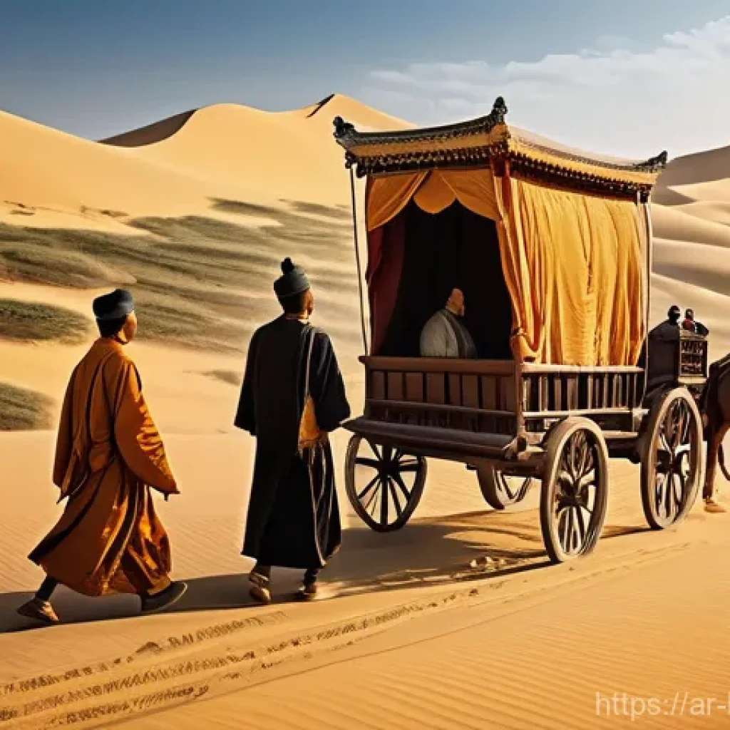 중국 불교의 역사 - **Prompt: "A vibrant scene depicting the early arrival of Buddhism in China during the Han Dynasty. ...