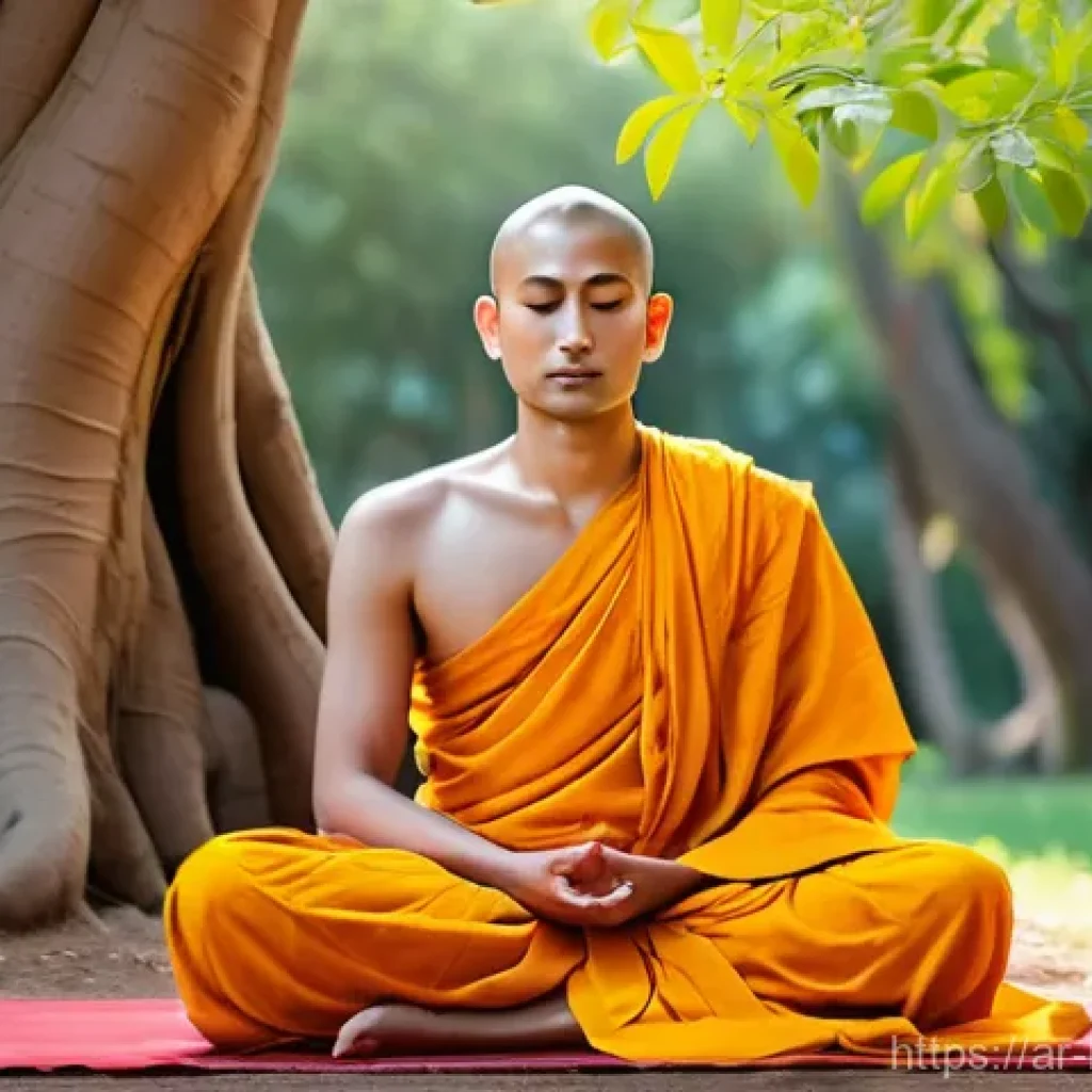 불교의 다양성 존중 - **Enlightenment Under the Bodhi Tree:** A young man, Siddhartha Gautama, in his early thirties, sits...