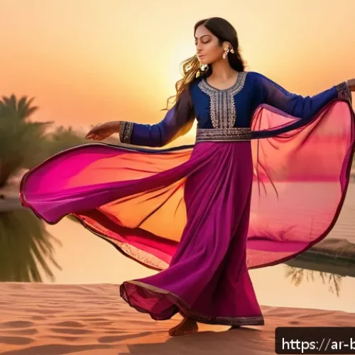 Home 33 불교와 춤 - A serene Middle Eastern woman dressed in flowing modest traditional attire, performing a mindful dan...