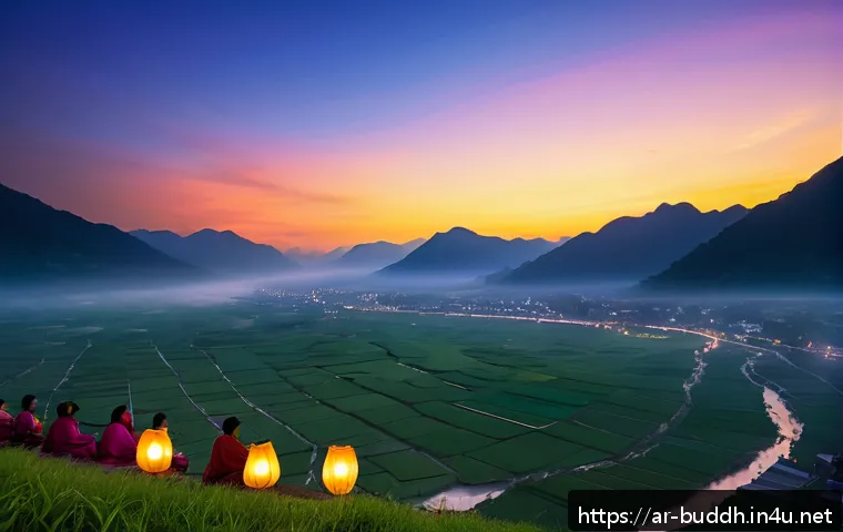 불교 축제와 행사 - A serene outdoor scene capturing a Buddhist festival in northern Thailand during November, featuring...